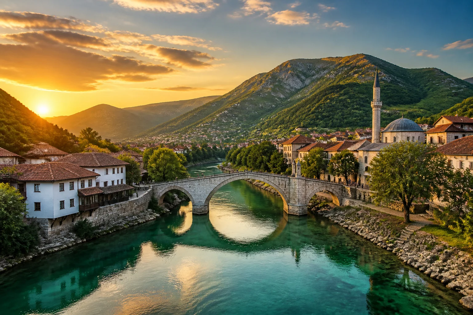 Foca bosnie herzegovine au coucher du soleil