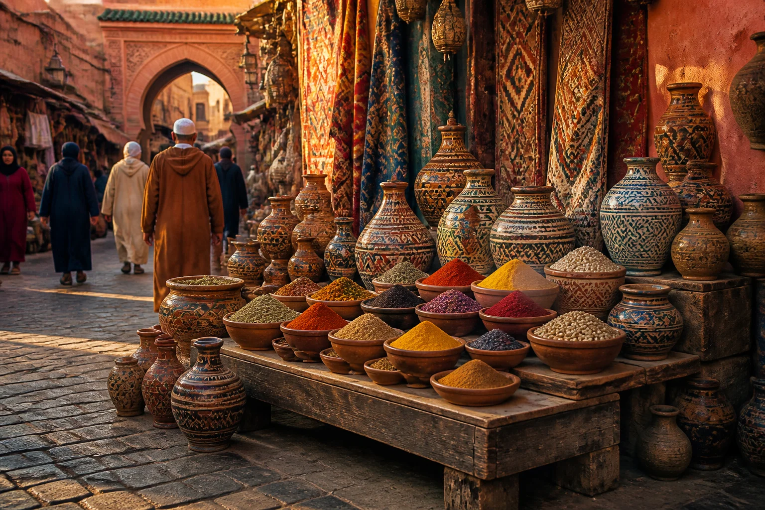 Souk marocain aux epices colorees