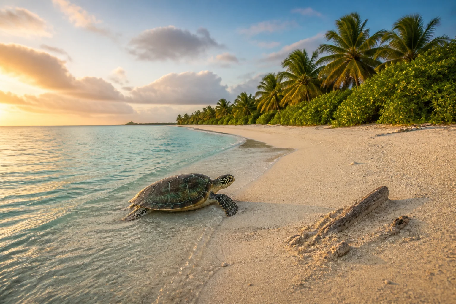 Tortue a tromelin au lever du soleil
